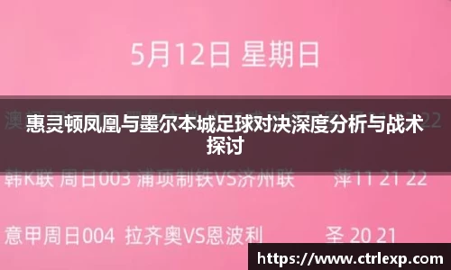 惠灵顿凤凰与墨尔本城足球对决深度分析与战术探讨